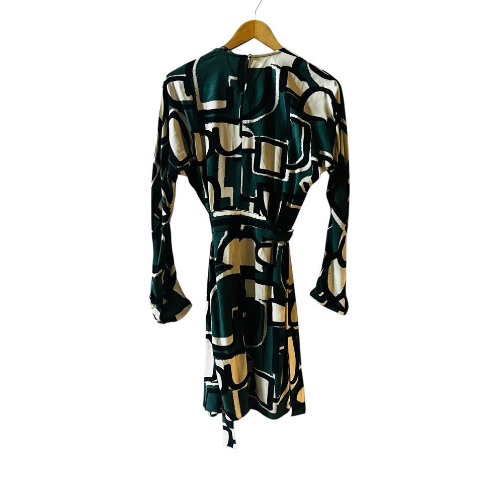 Zara Frida Abstract Print Side Belted Dress Size XS Green Cream - Picture 3 of 8